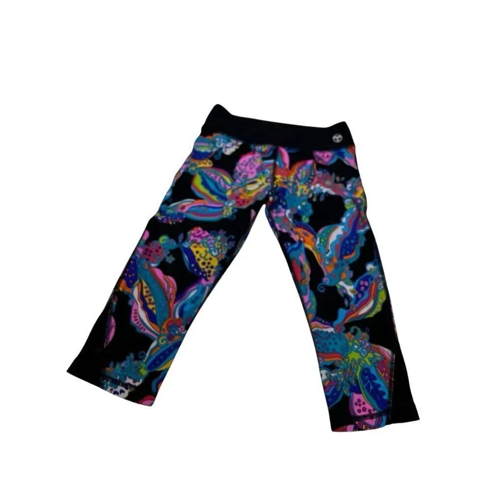 Trina Turk Women's Floral Paisley Recreation Capri Leggings Black Blue Size XS